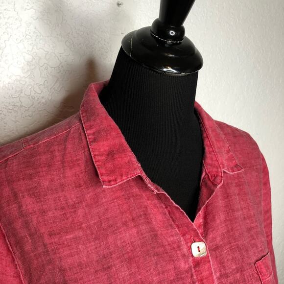 Habitat red pink lagenlook linen button down tunic top size Large - Picture 6 of 14